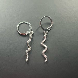 silver/shiny snake dangly earrings
